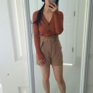 Vici - Linen-Blend Belted High Rise Tailored Shorts, NWT